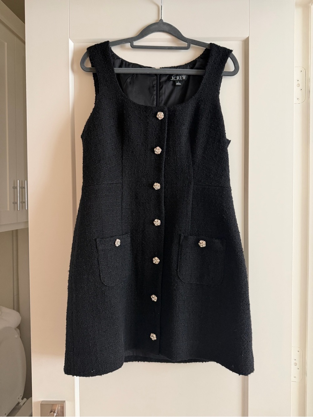 J. Crew Black Tweed Sleeveless Button-Front Mini Dress